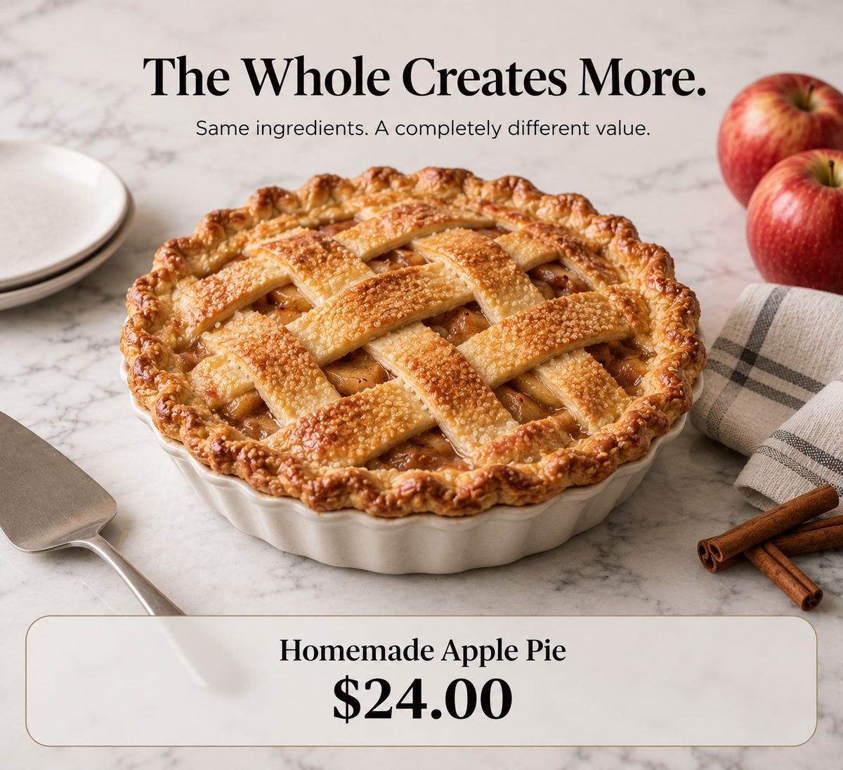 The finished homemade apple pie — $24.00
